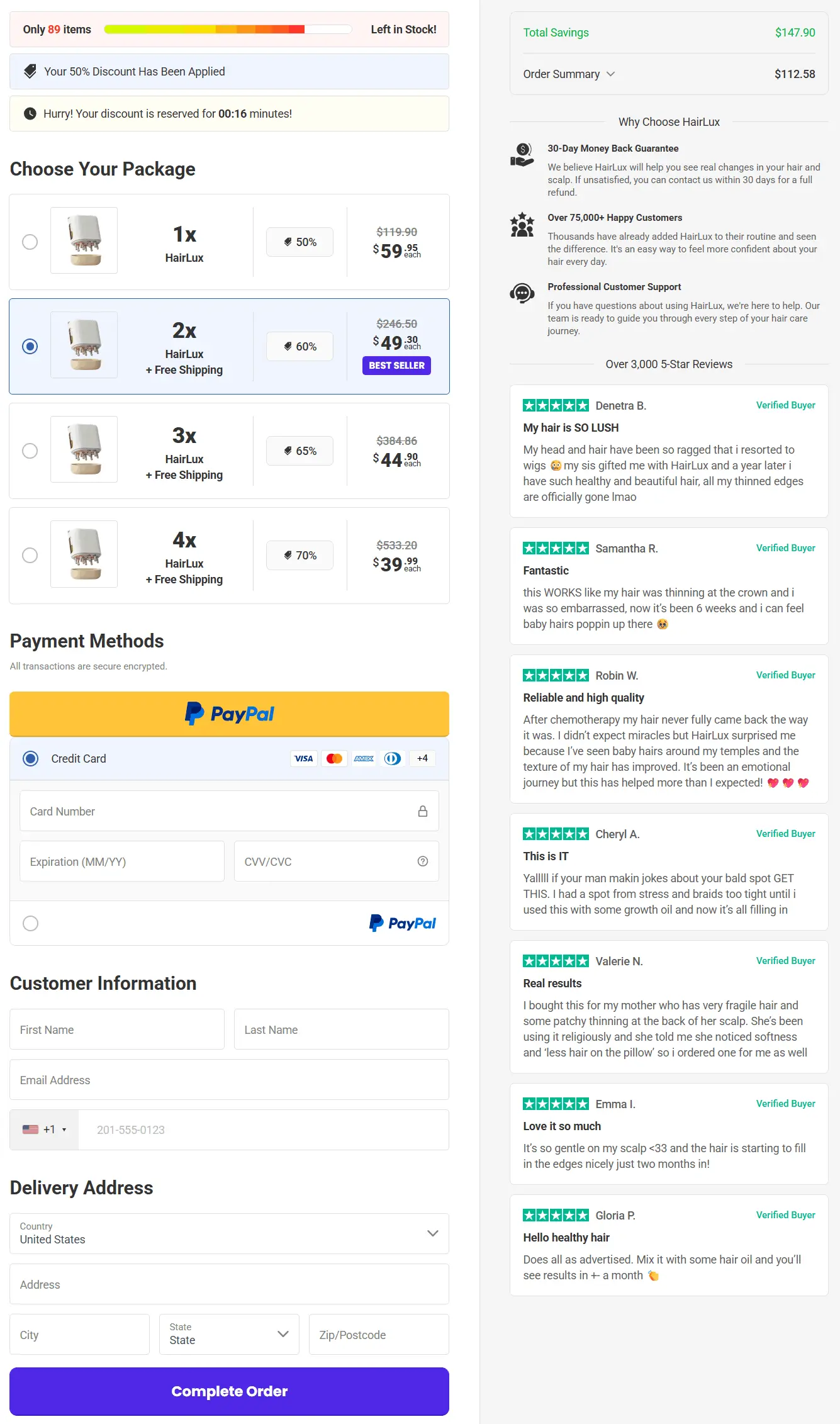 hairlux secure checkout page